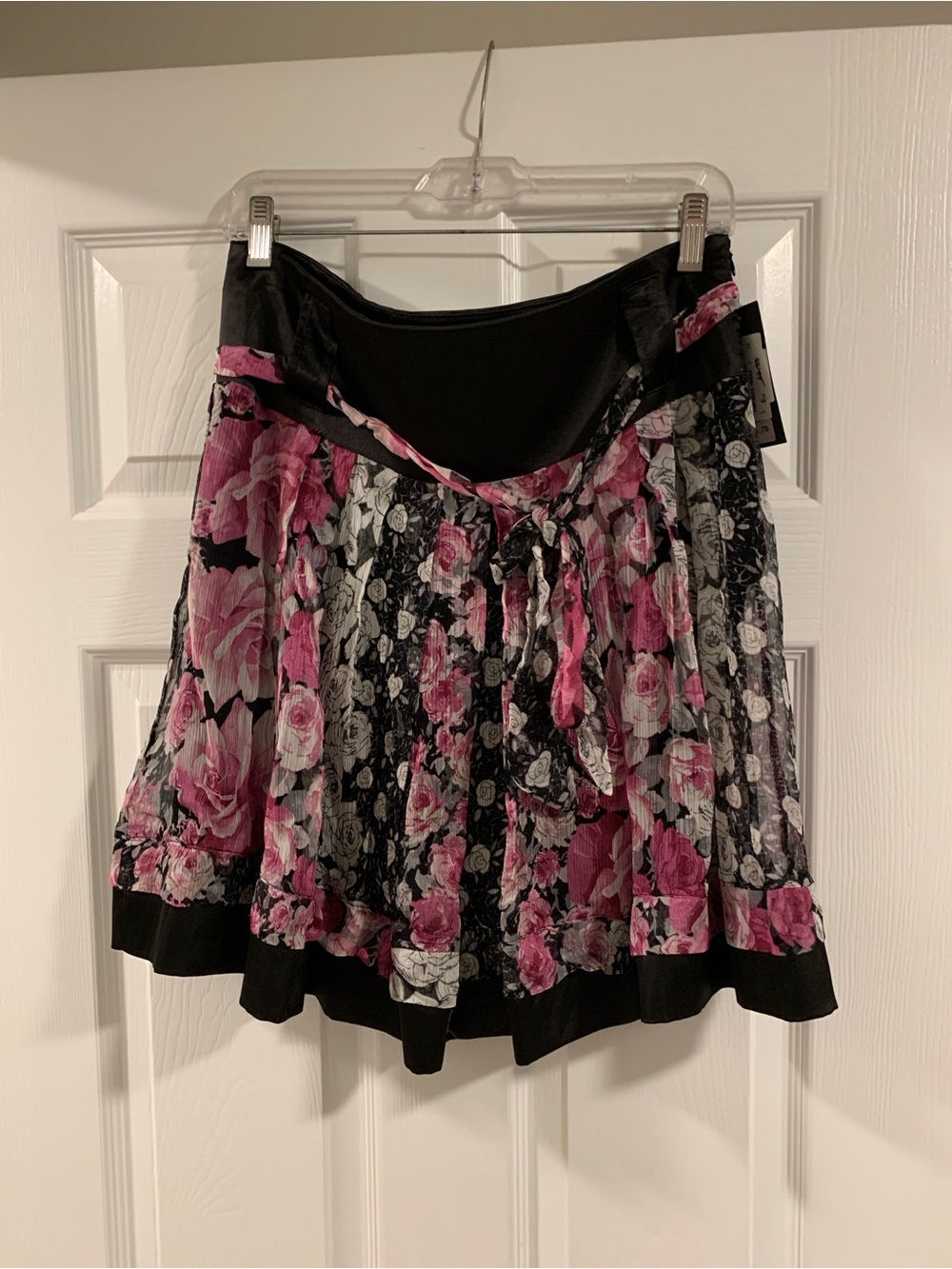 Floral Black & Pink Circle Skirt with Tie Waist